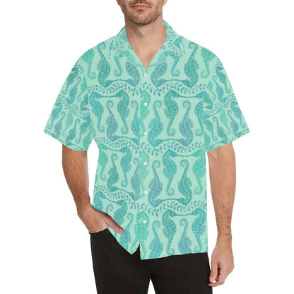 Seahorse Green Pattern Mens All Over Print Hawaiian Shirt