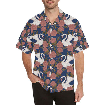 Swan Rose Pattern Mens All Over Print Hawaiian Shirt