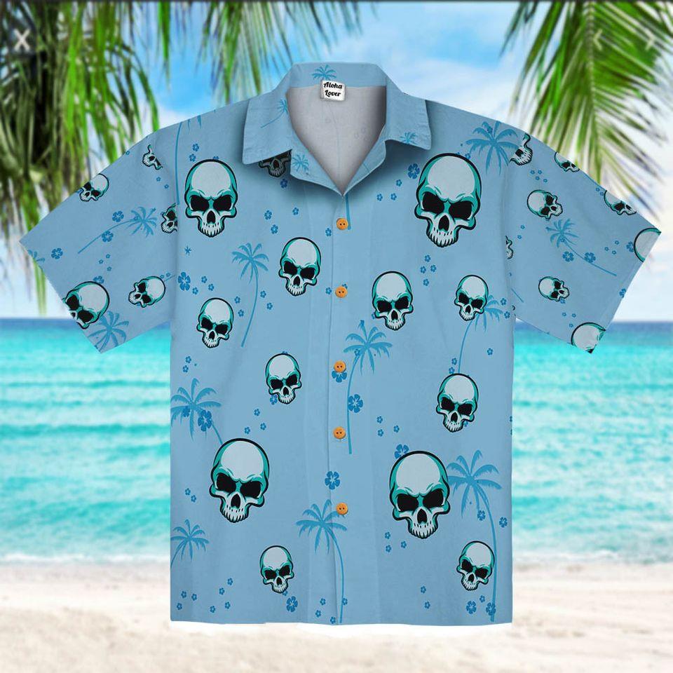 Halloween - Blue Skull Coconut Tree Hawaiian Shirt