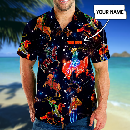 Personalized Name Rodeo Tropical Hawaii Shirt Galaxy Pattern Hawaiian