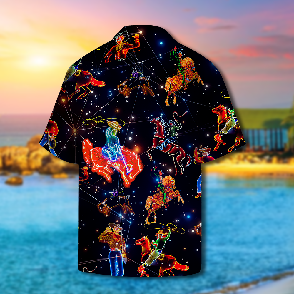 Personalized Name Rodeo Tropical Hawaii Shirt Galaxy Pattern Hawaiian