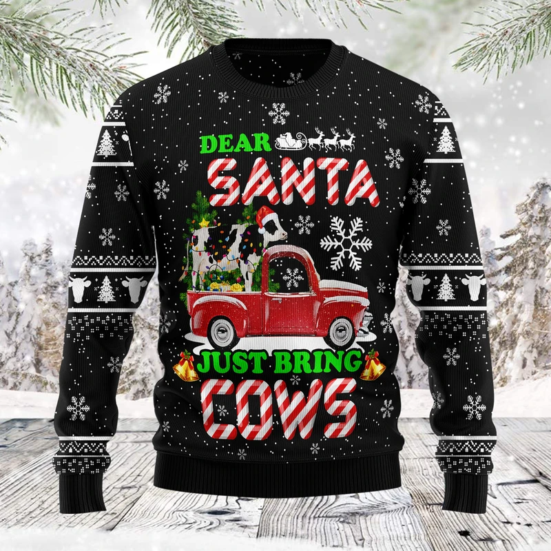 Deer Santa Just Bring Cows Ugly Christmas Sweater 