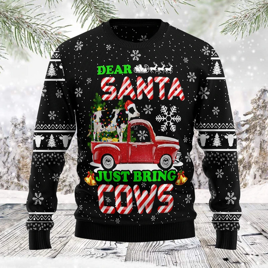 Deer Santa Just Bring Cows Ugly Christmas Sweater 