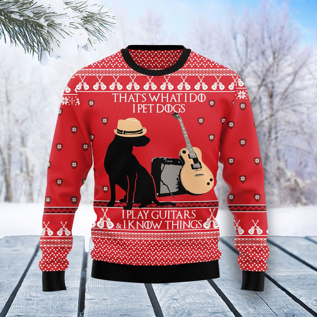 Dog Guitar Ugly Christmas Sweater 