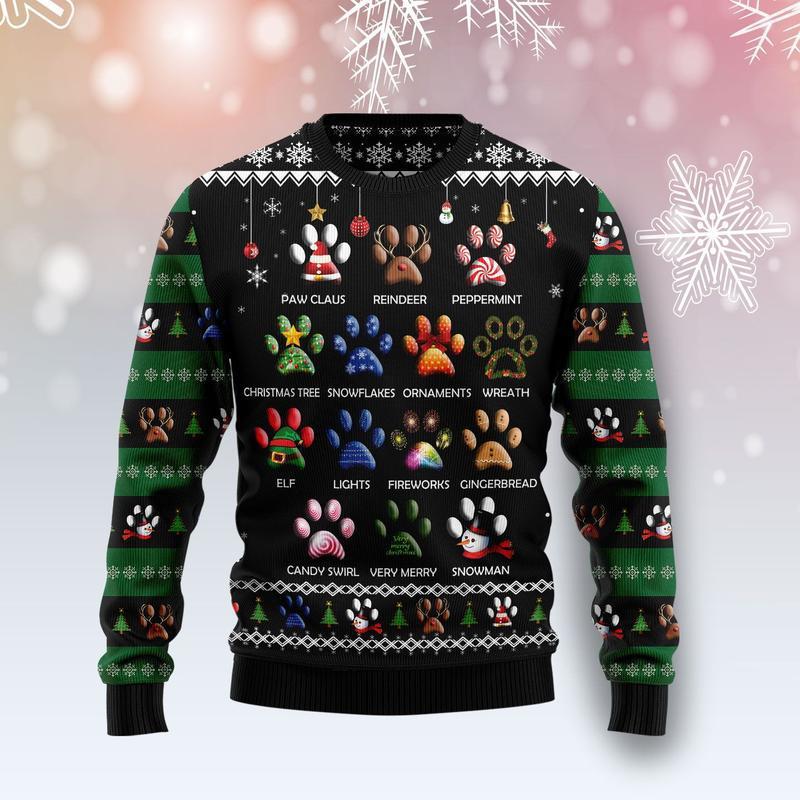 Dog Pawprint Ugly Christmas Sweater 