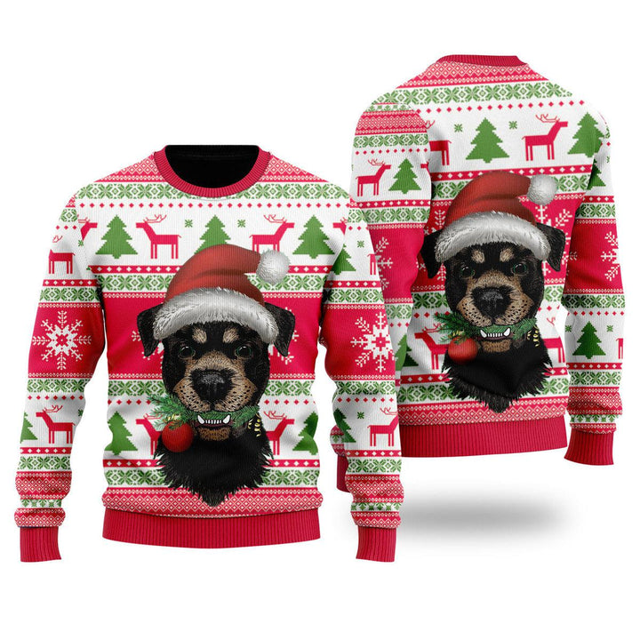 Dog Santas Hat Holiday Time Pattern Ugly Christmas Sweater 