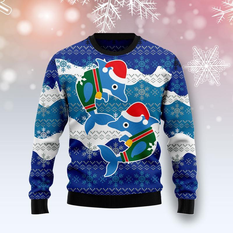 Dolphin Couple Ugly Christmas Sweater 