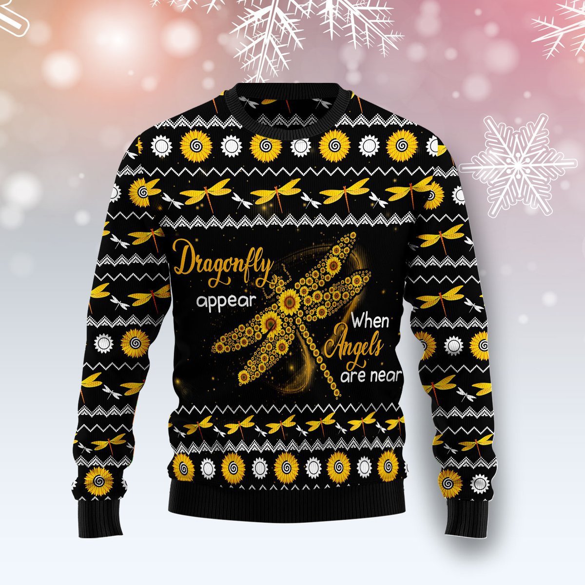 Dragonfly Sunflower Ugly Christmas Sweater 