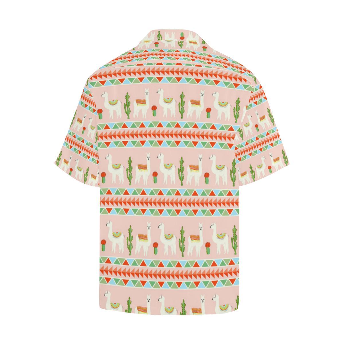 Llama Cactus Pattern Background Mens All Over Print Hawaiian Shirt
