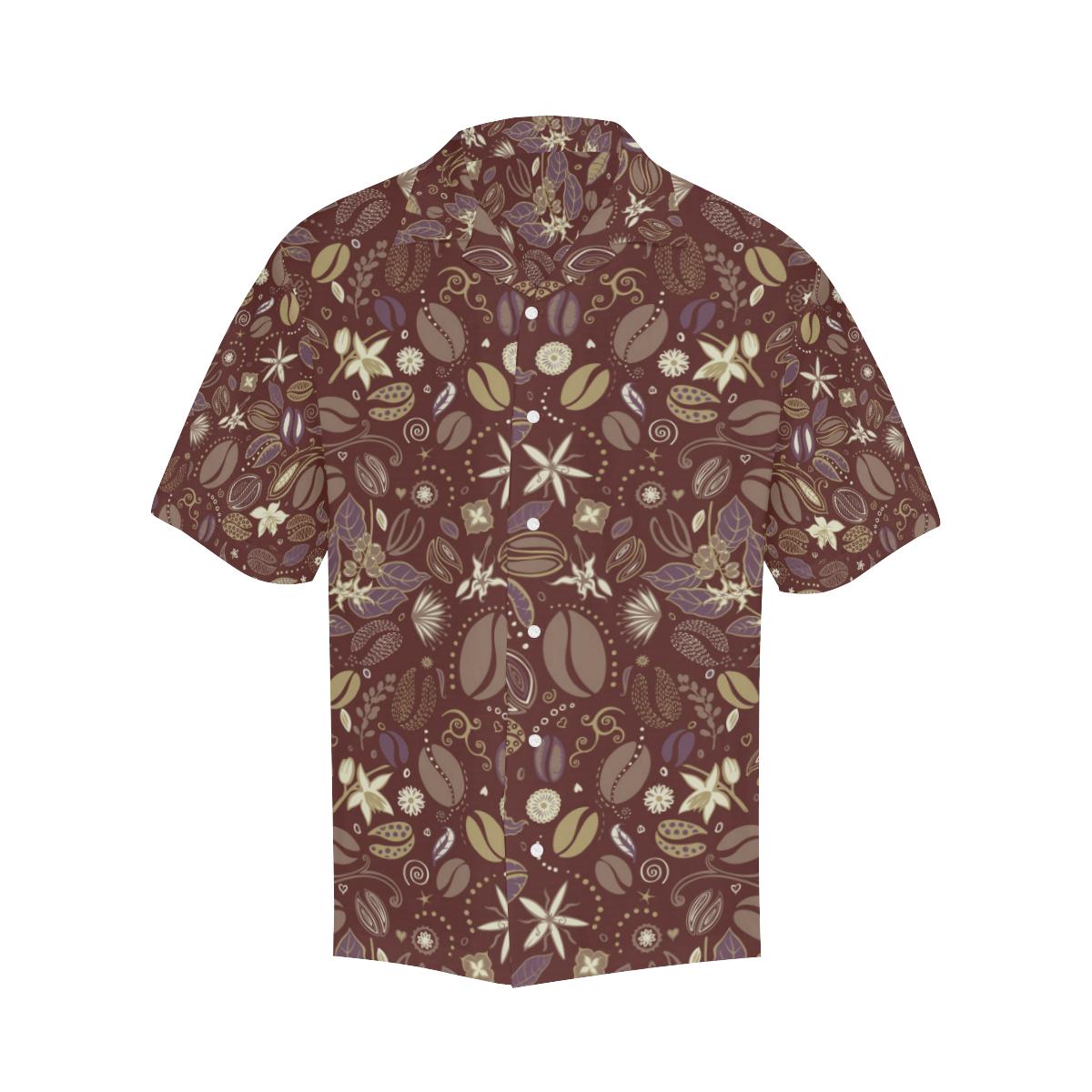 Coffee Bean Flower Pattern Mens All Over Print Hawaiian Shirt