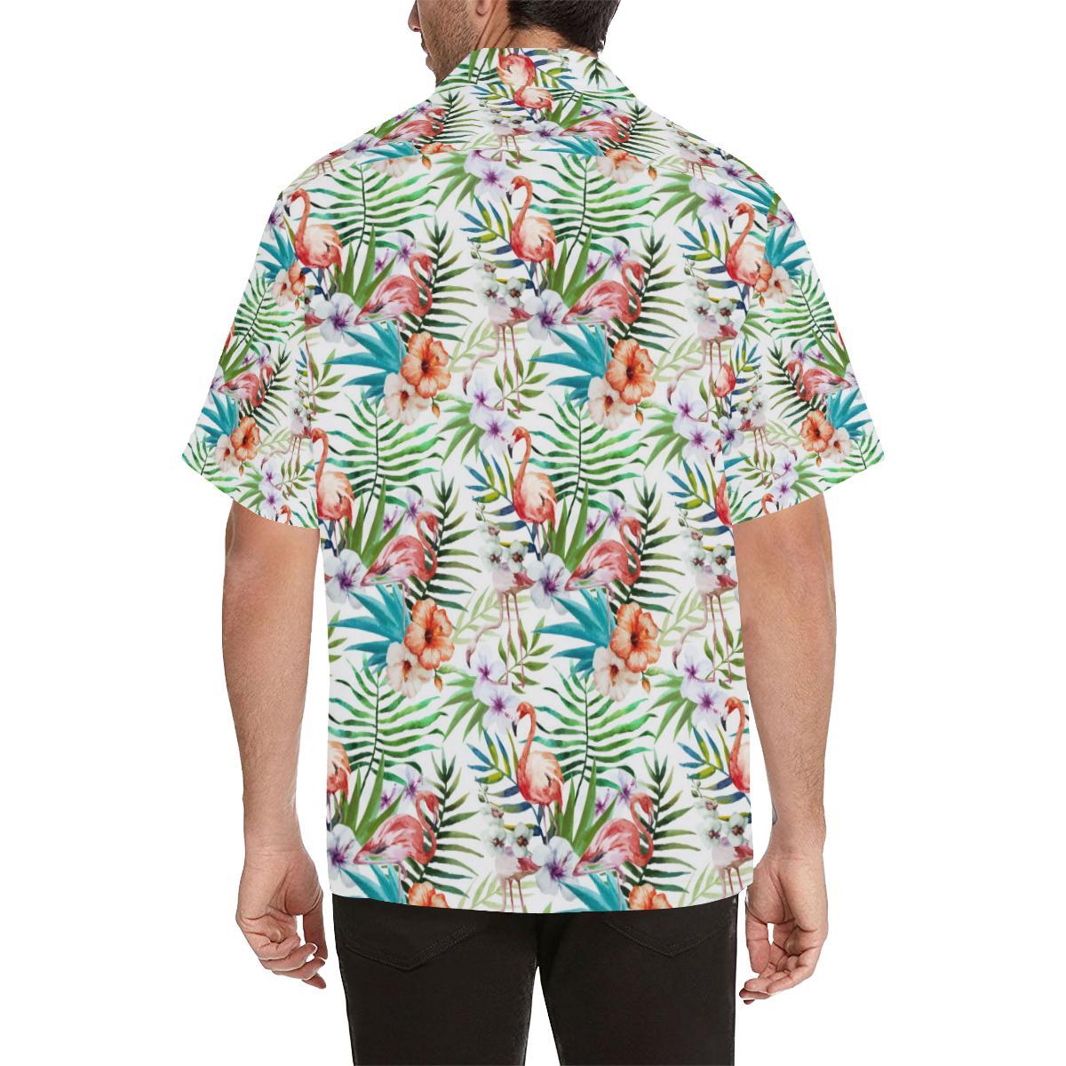 Flamingo Flower Leaves Pattern Mens All Over Print Hawaiian Shirt