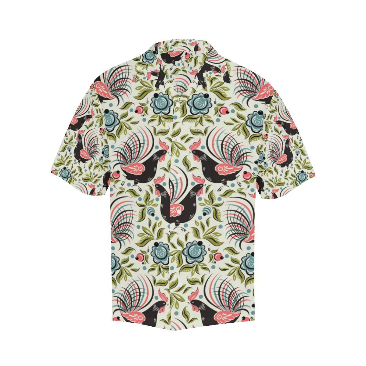 Rooster Chicken Leaves Pattern Mens All Over Print Hawaiian Shirt