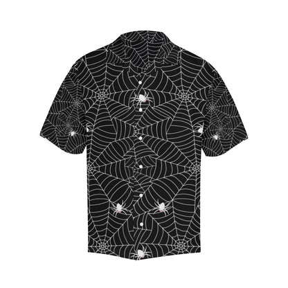 Spider Web Design Pattern Black Background White C Mens All Over Print Hawaiian Shirt