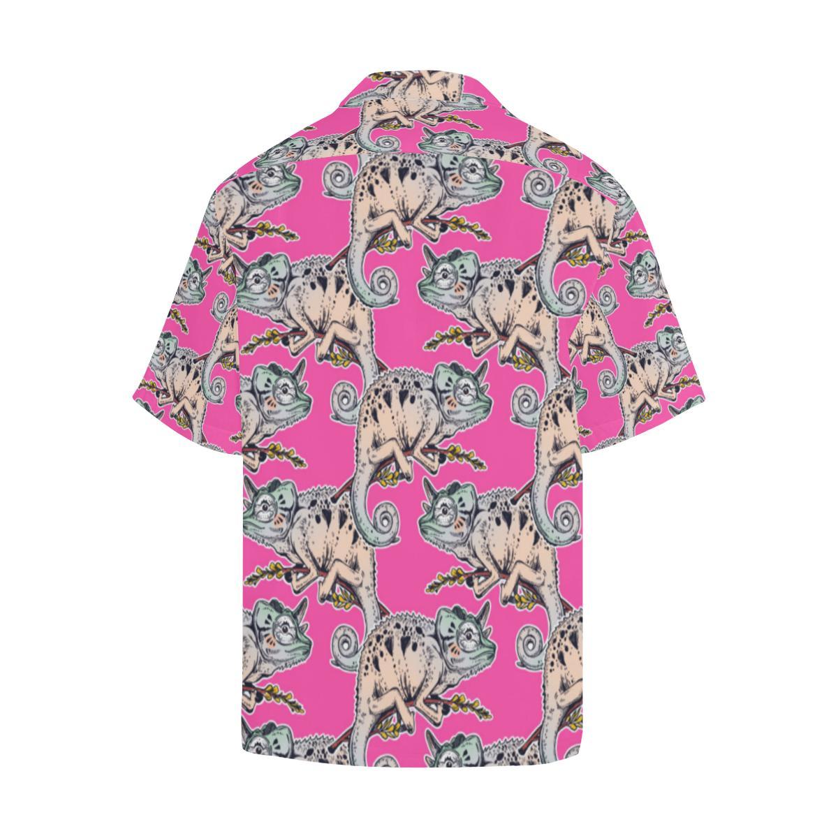 Chameleon Lizard Pattern Pink Background Mens All Over Print Hawaiian Shirt