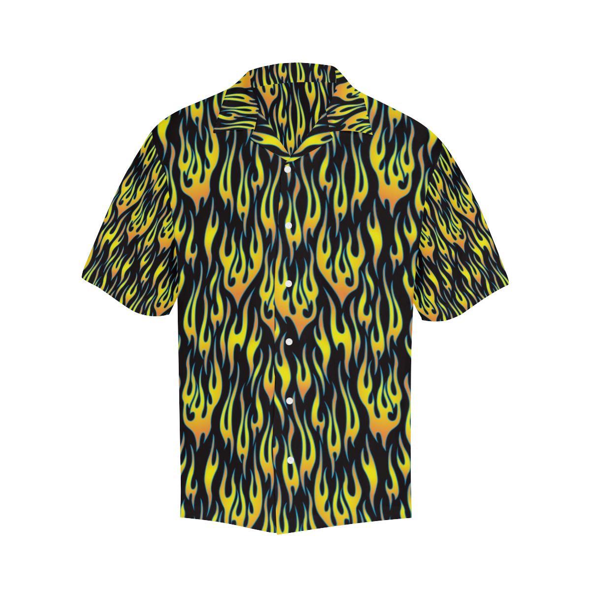 Flame Fire Pattern Background Mens All Over Print Hawaiian Shirt