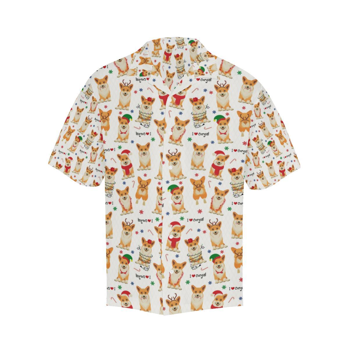 Christmas Corgi Pattern Background Mens All Over Print Hawaiian Shirt