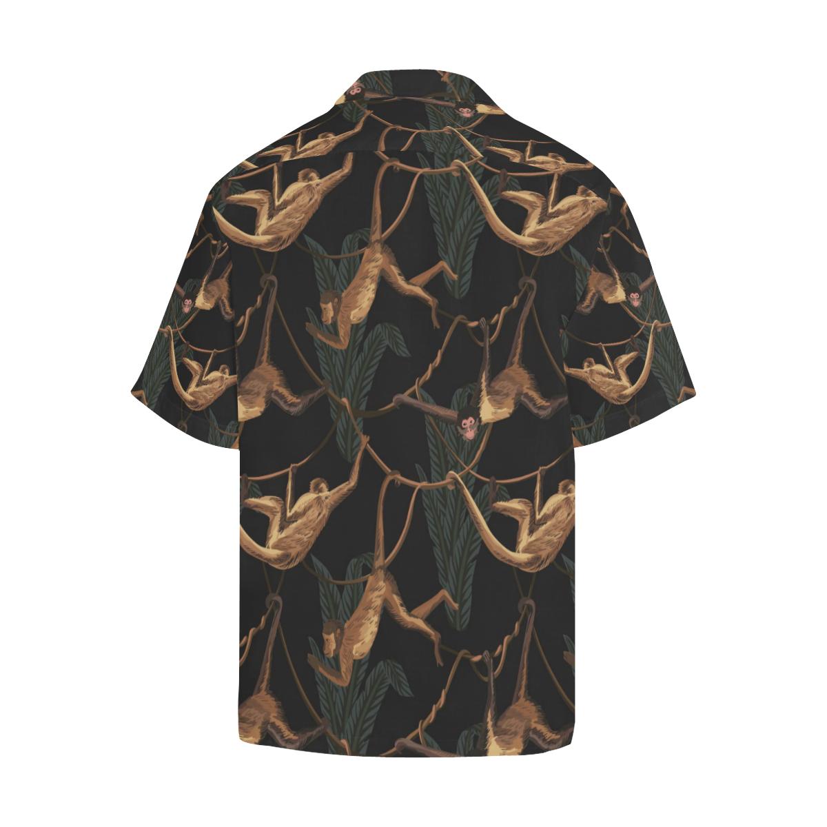 Monkey Pattern Black Background Mens All Over Print Hawaiian Shirt