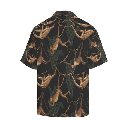 Monkey Pattern Black Background Mens All Over Print Hawaiian Shirt