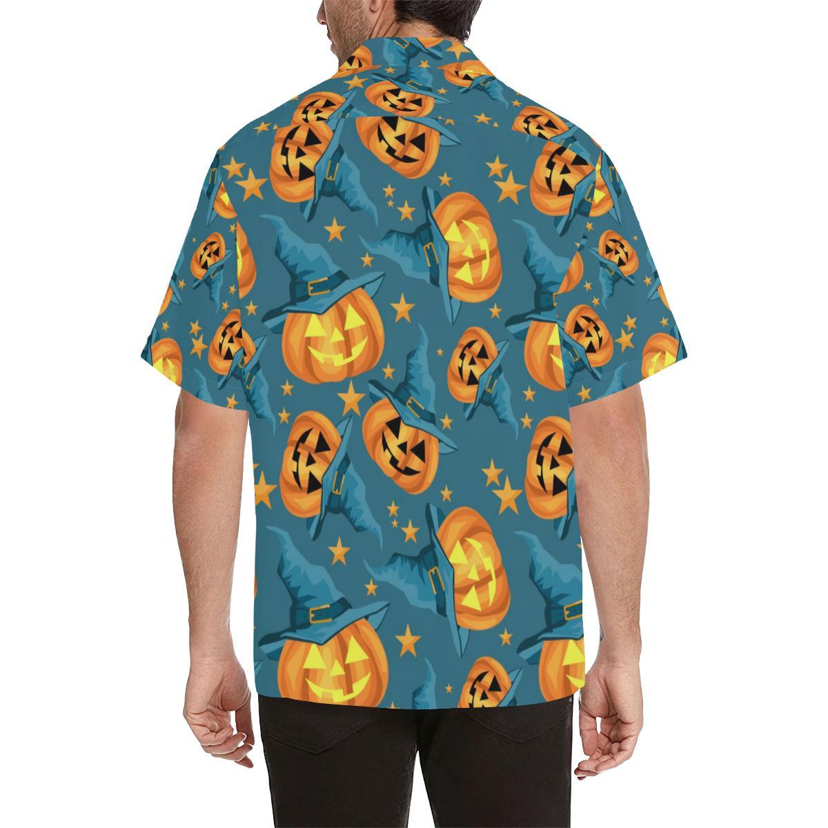 Halloween Pumpkin Witch Hat Pattern Mens All Over Print Hawaiian Shirt