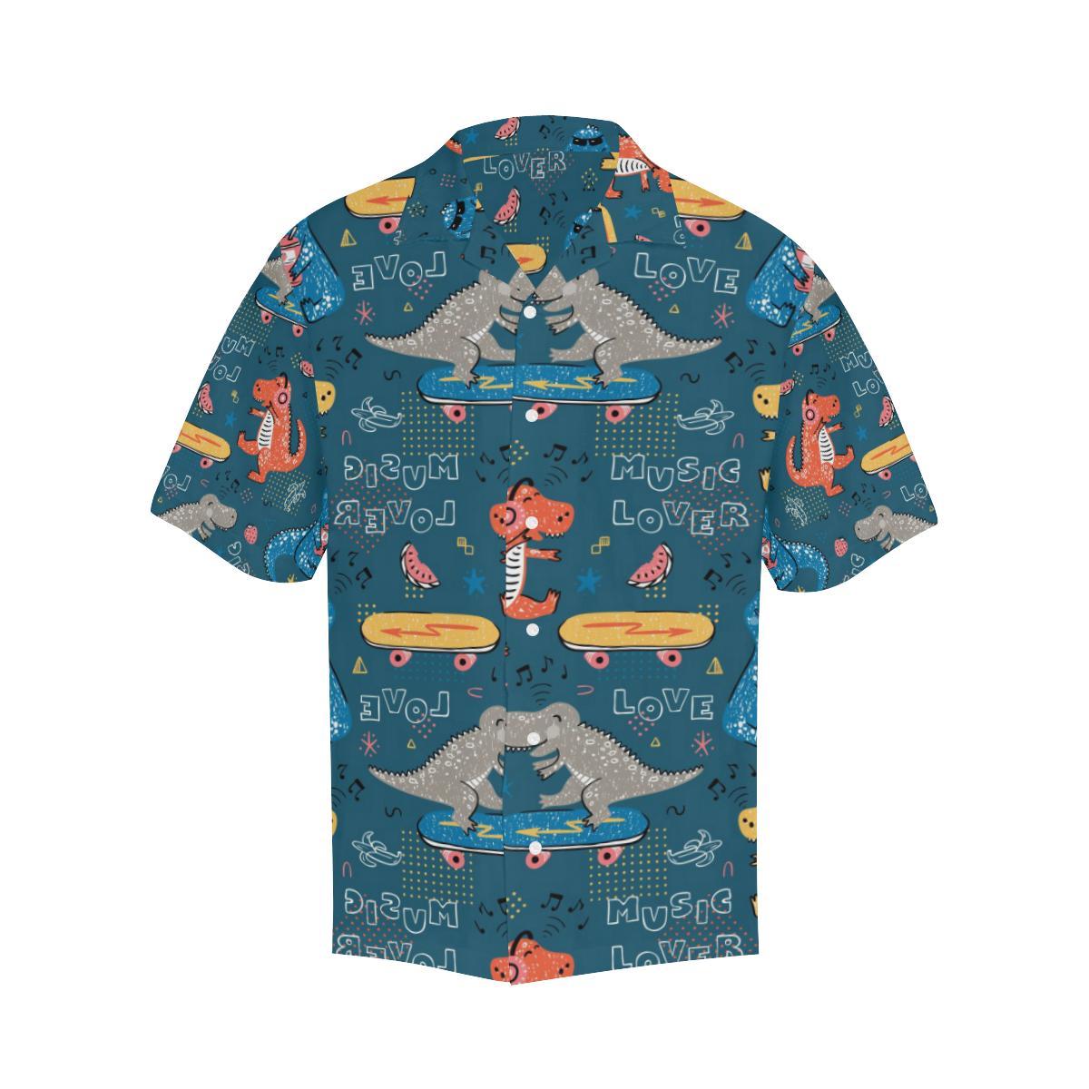 Dinosaur Music Skating Pattern Mens All Over Print Hawaiian Shirt