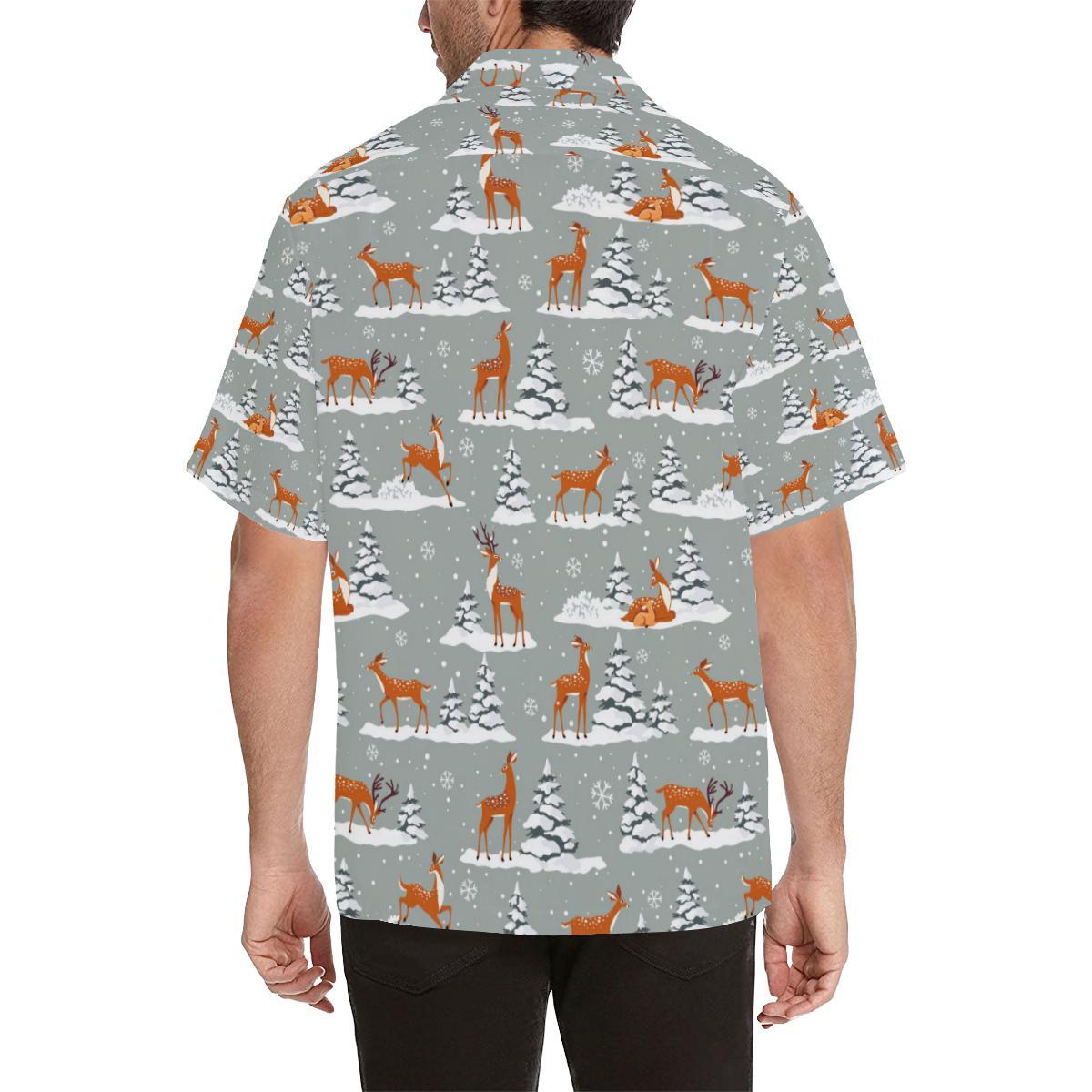 Beautiful Deers Winter Christmas Mens All Over Print Hawaiian Shirt