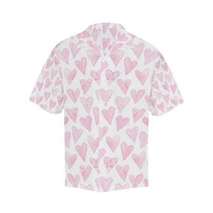 Watercolor Pink Heart Pattern Mens All Over Print Hawaiian Shirt