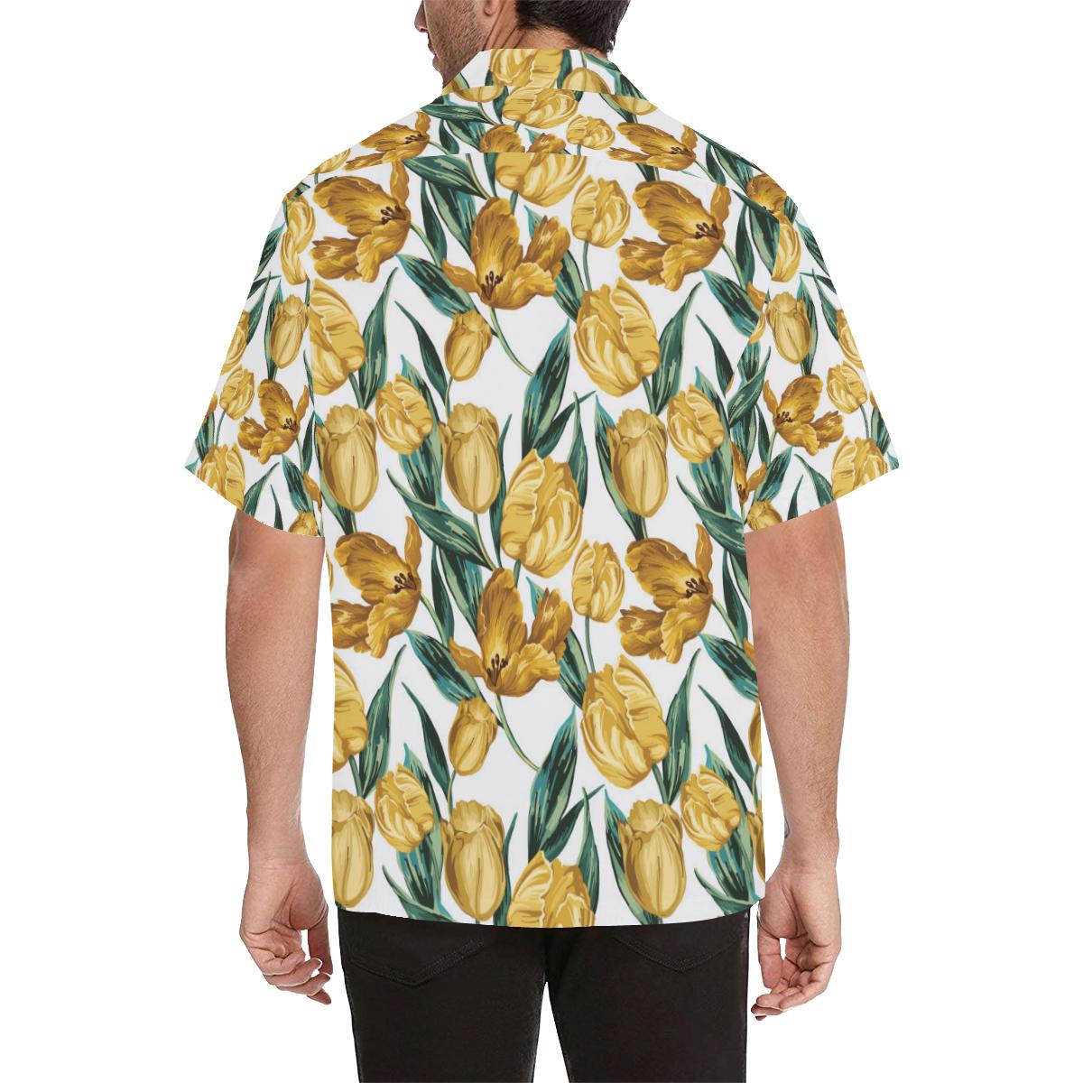 Yellow Tulips Pattern Mens All Over Print Hawaiian Shirt