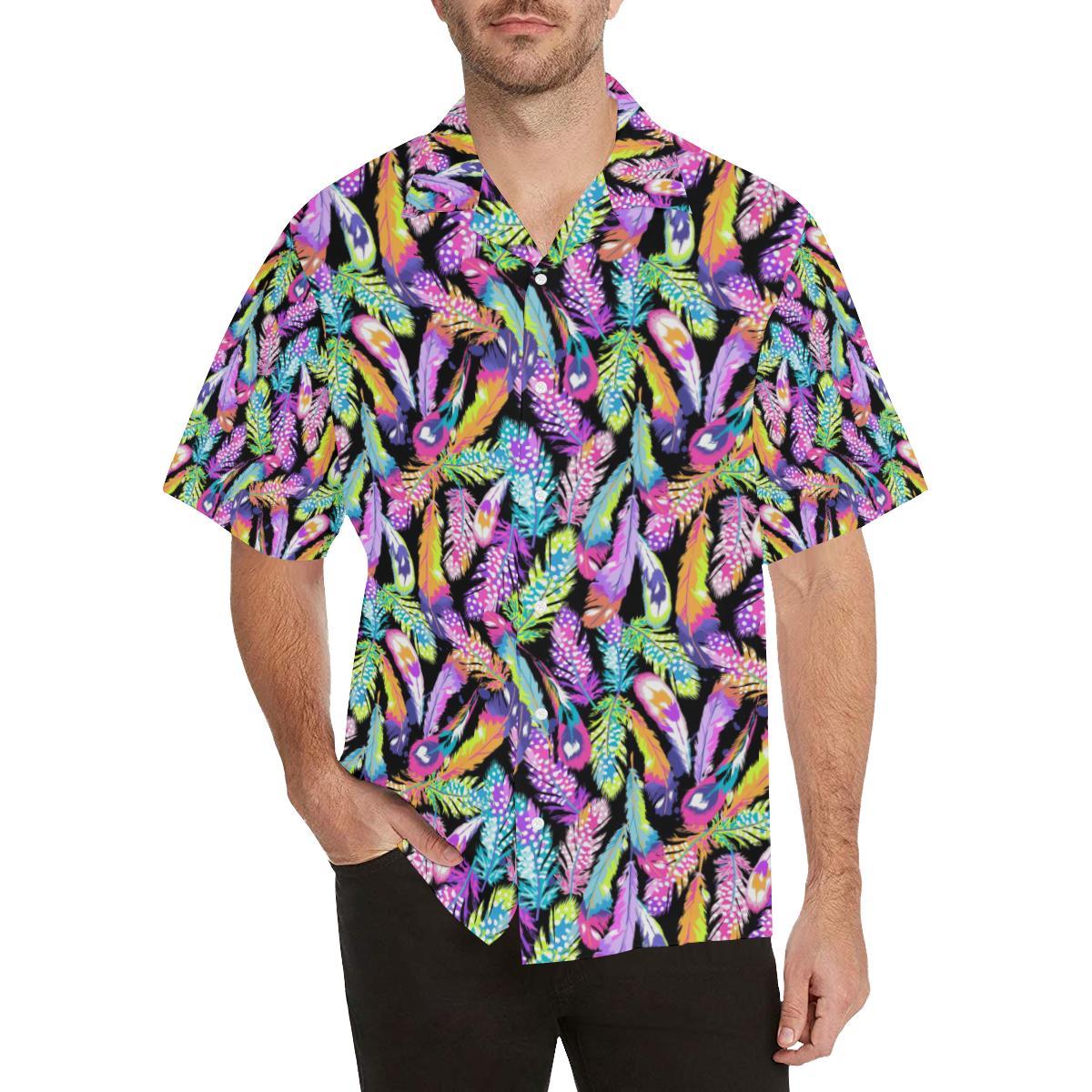 Neon Feather Pattern Print Design A Hawaiian Shirt