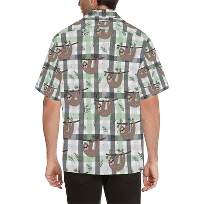 Sloth Pattern Stripe Background Mens All Over Print Hawaiian Shirt