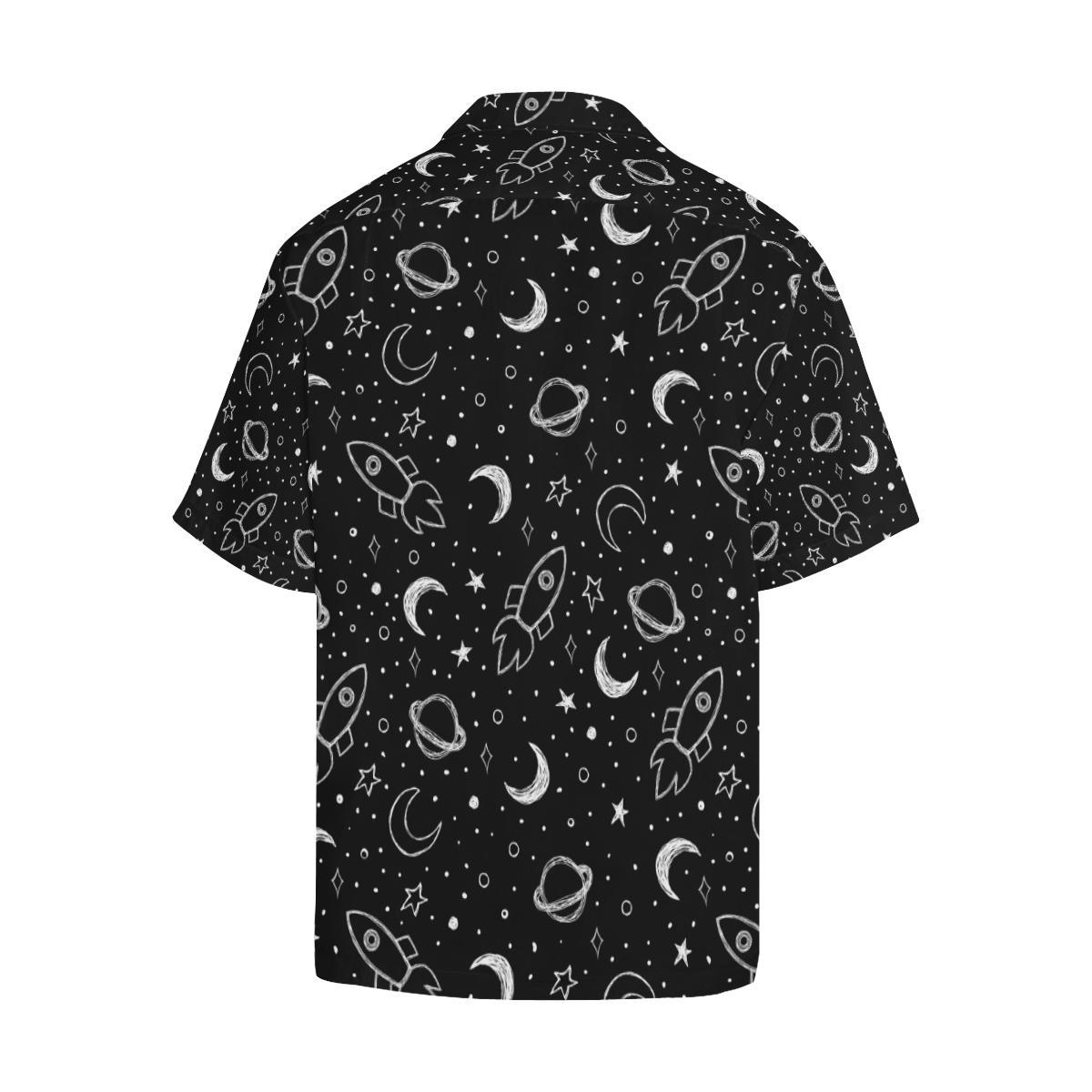 Hand Drawn Space Rocket Star Planet Mens All Over Print Hawaiian Shirt