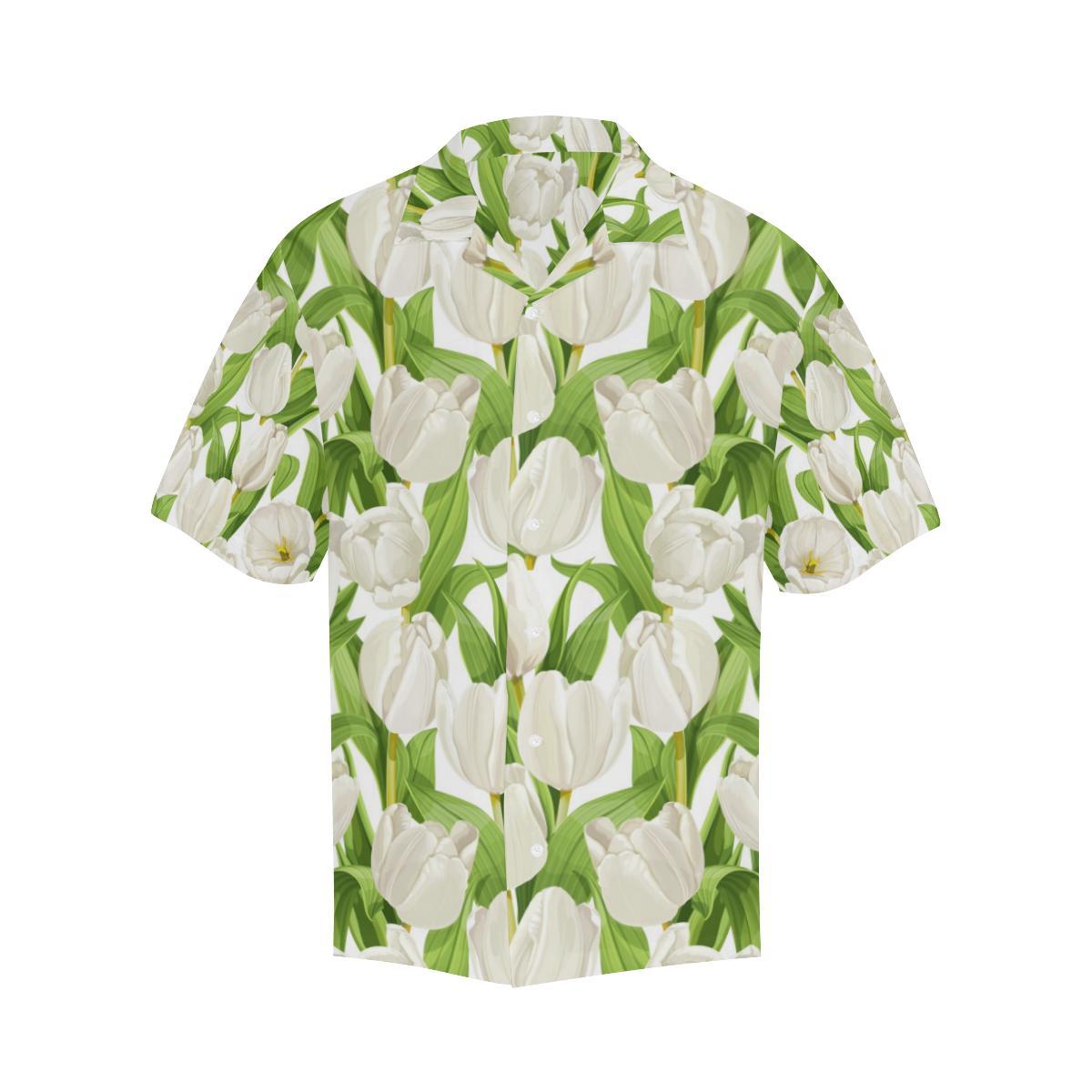 White Tulip Pattern Mens All Over Print Hawaiian Shirt