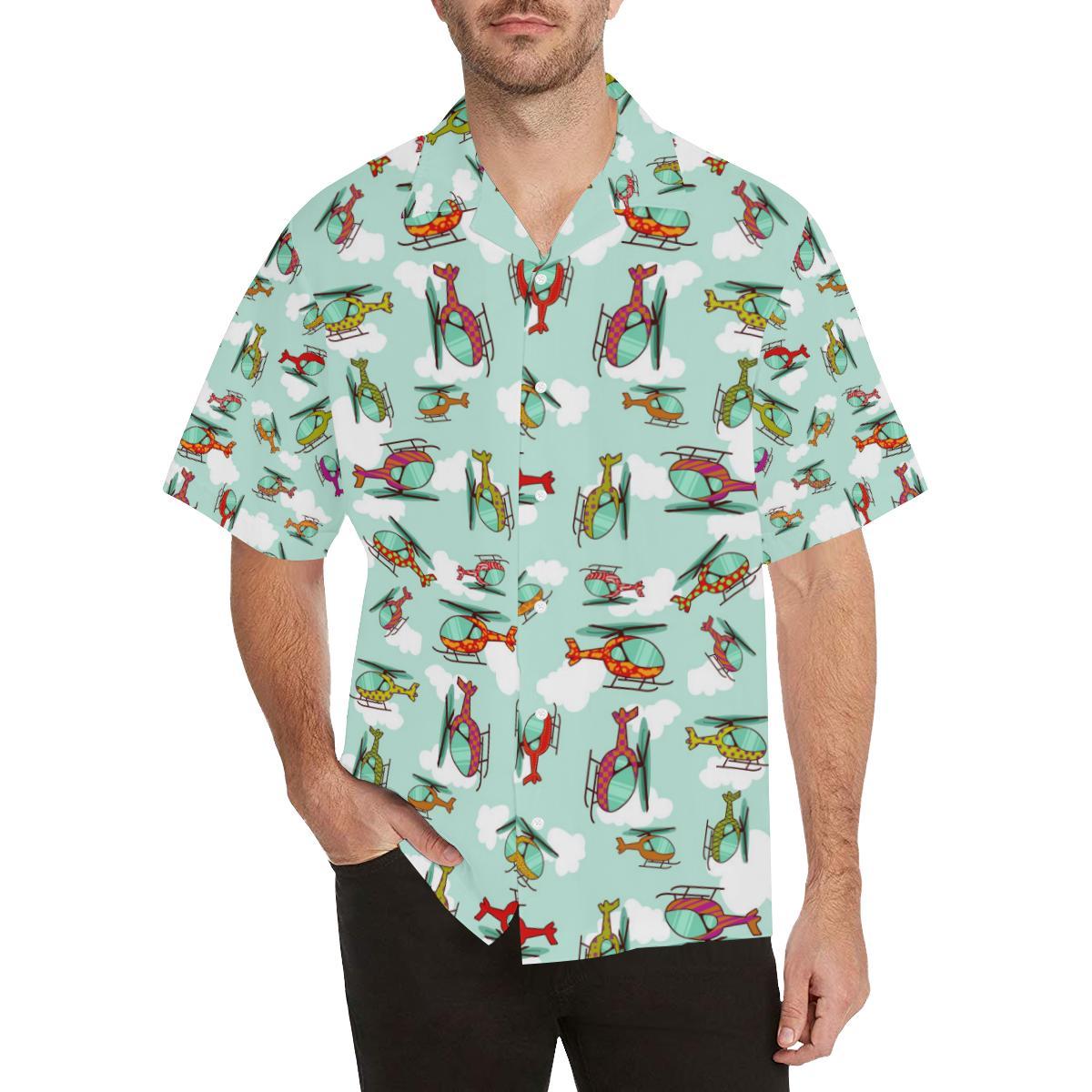 Helicopter Design Pattern Mens All Over Print Hawaiian Shirt