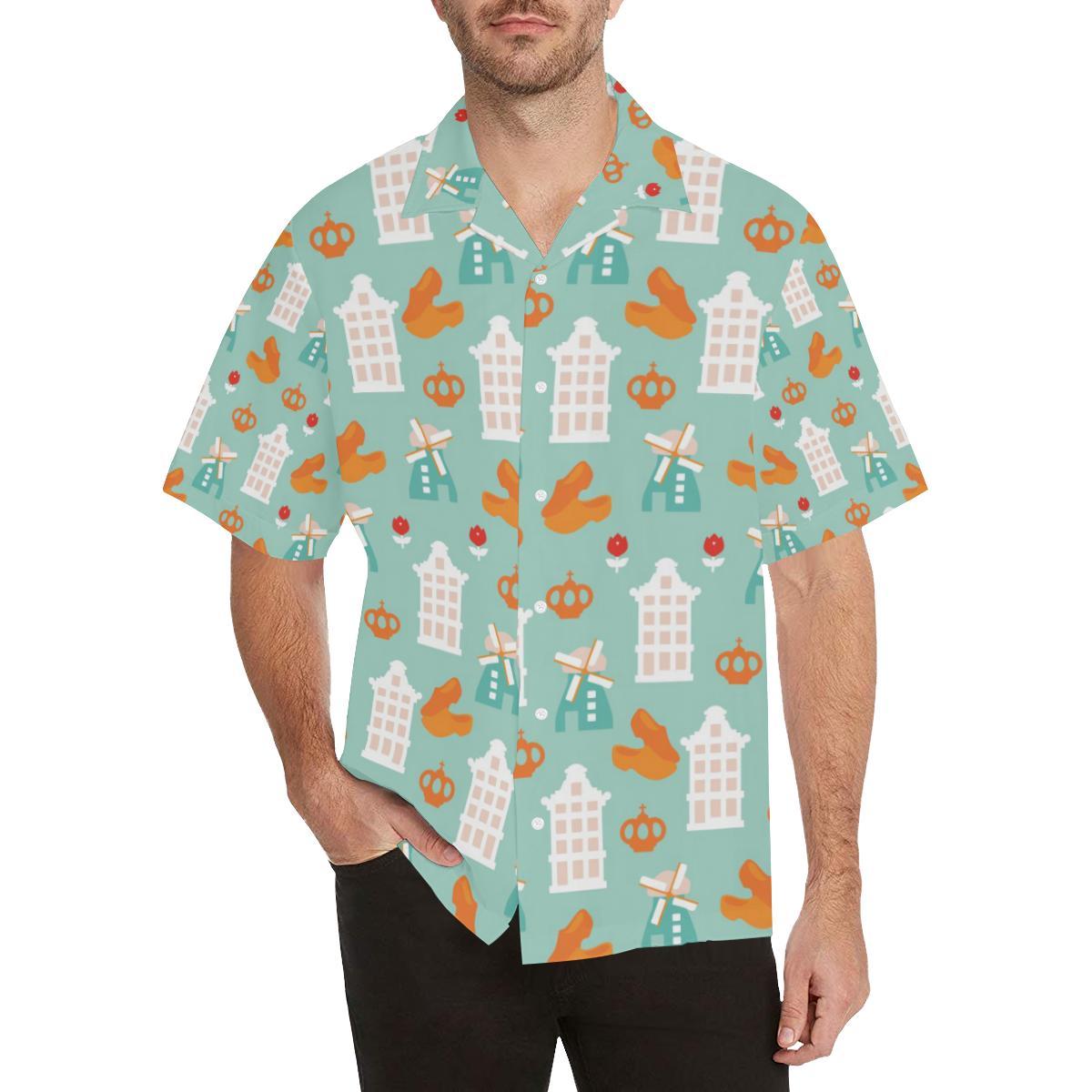 Windmill Pattern Theme Mens All Over Print Hawaiian Shirt