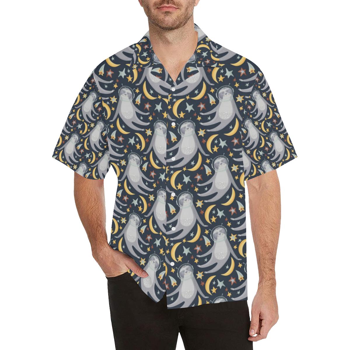 Sloth Astronaut Pattern Mens All Over Print Hawaiian Shirt