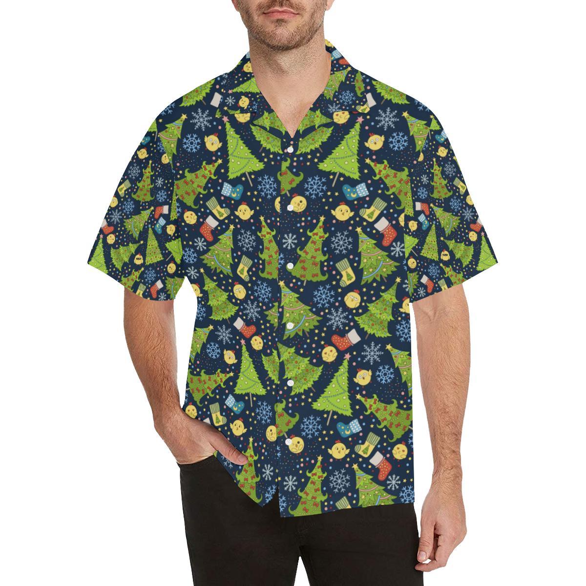 Christmas Tree Snowflake Pattern Mens All Over Print Hawaiian Shirt