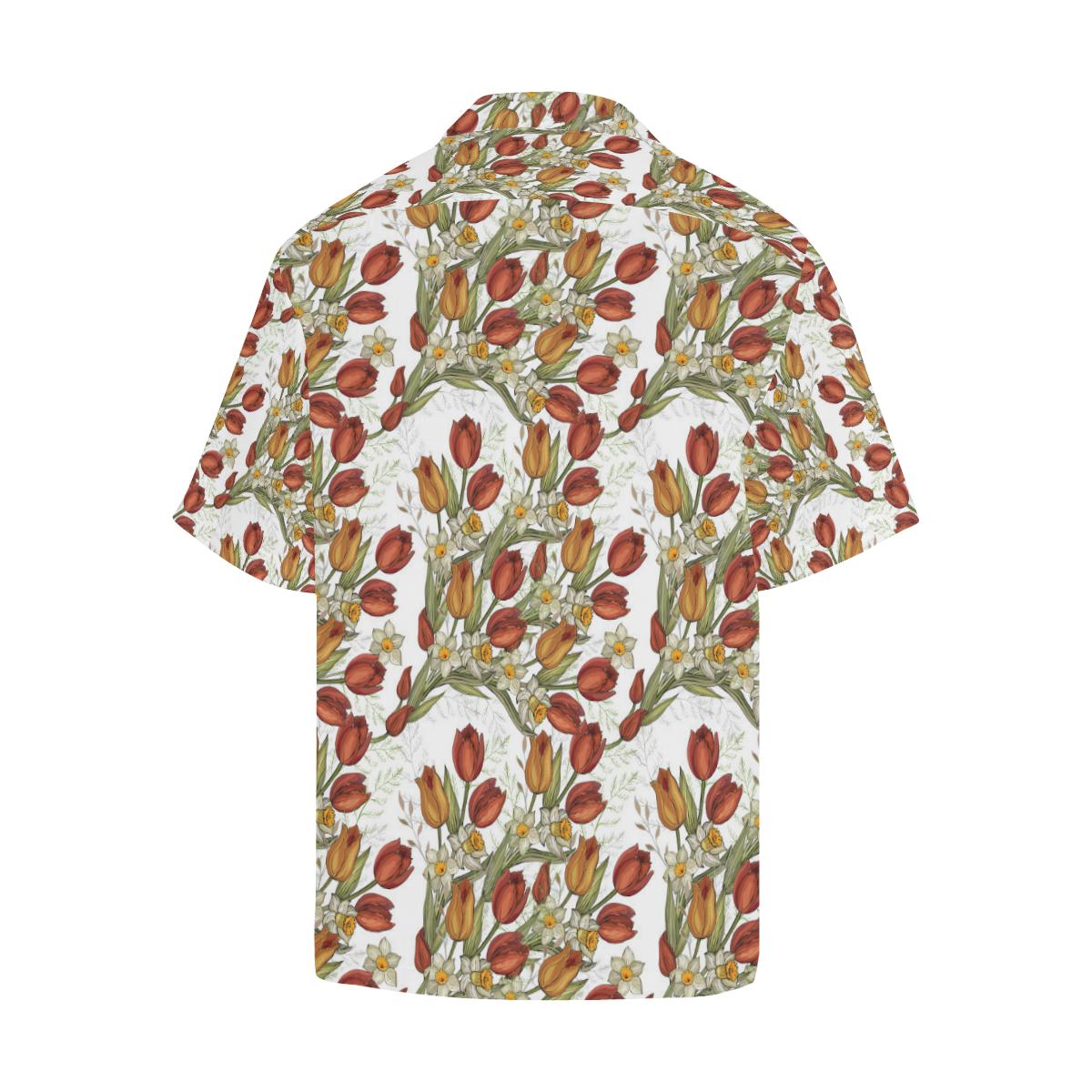 Red Tulips And Daffodils Pattern Mens All Over Print Hawaiian Shirt