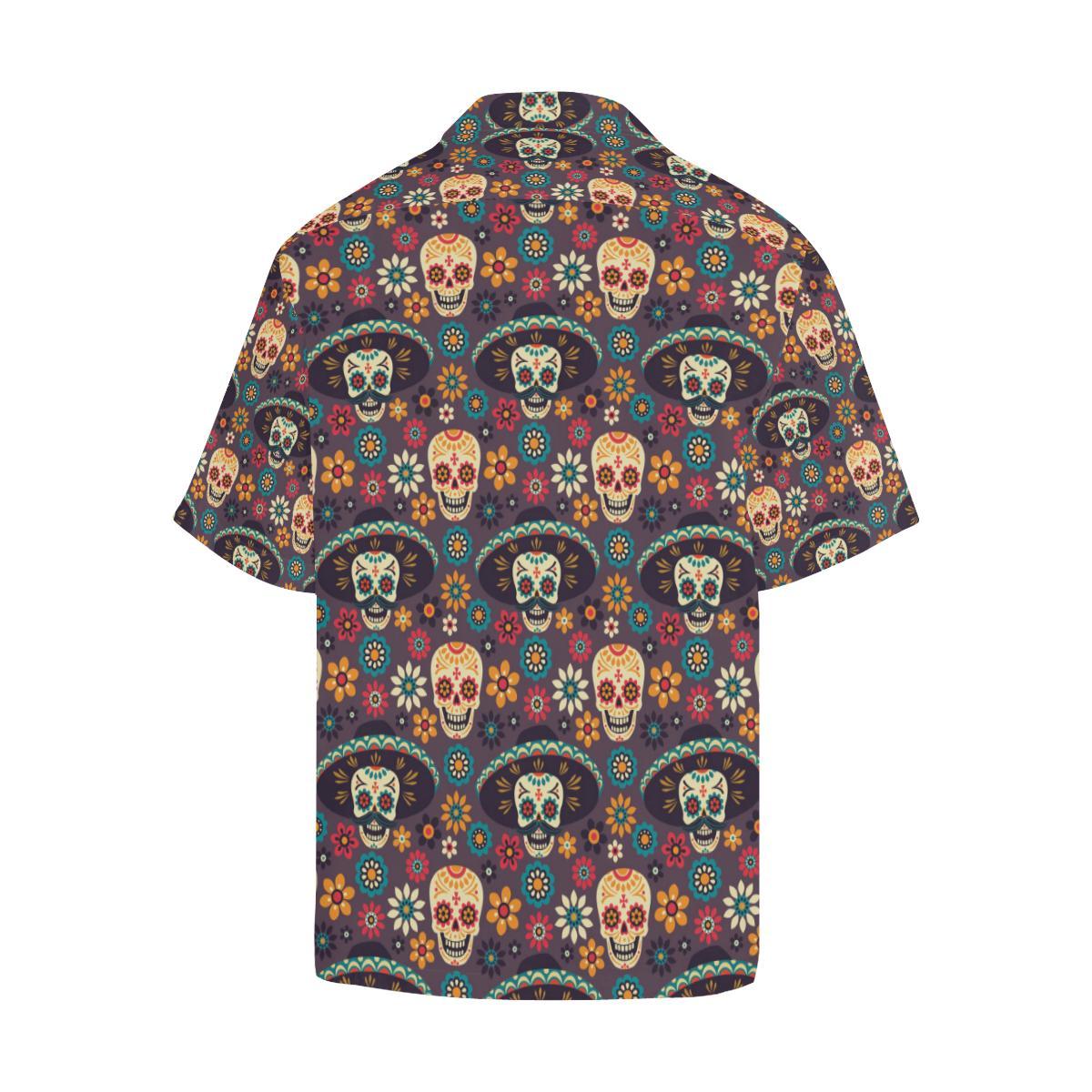 Sugar Skulls Flower Maxican Pattern Mens All Over Print Hawaiian Shirt