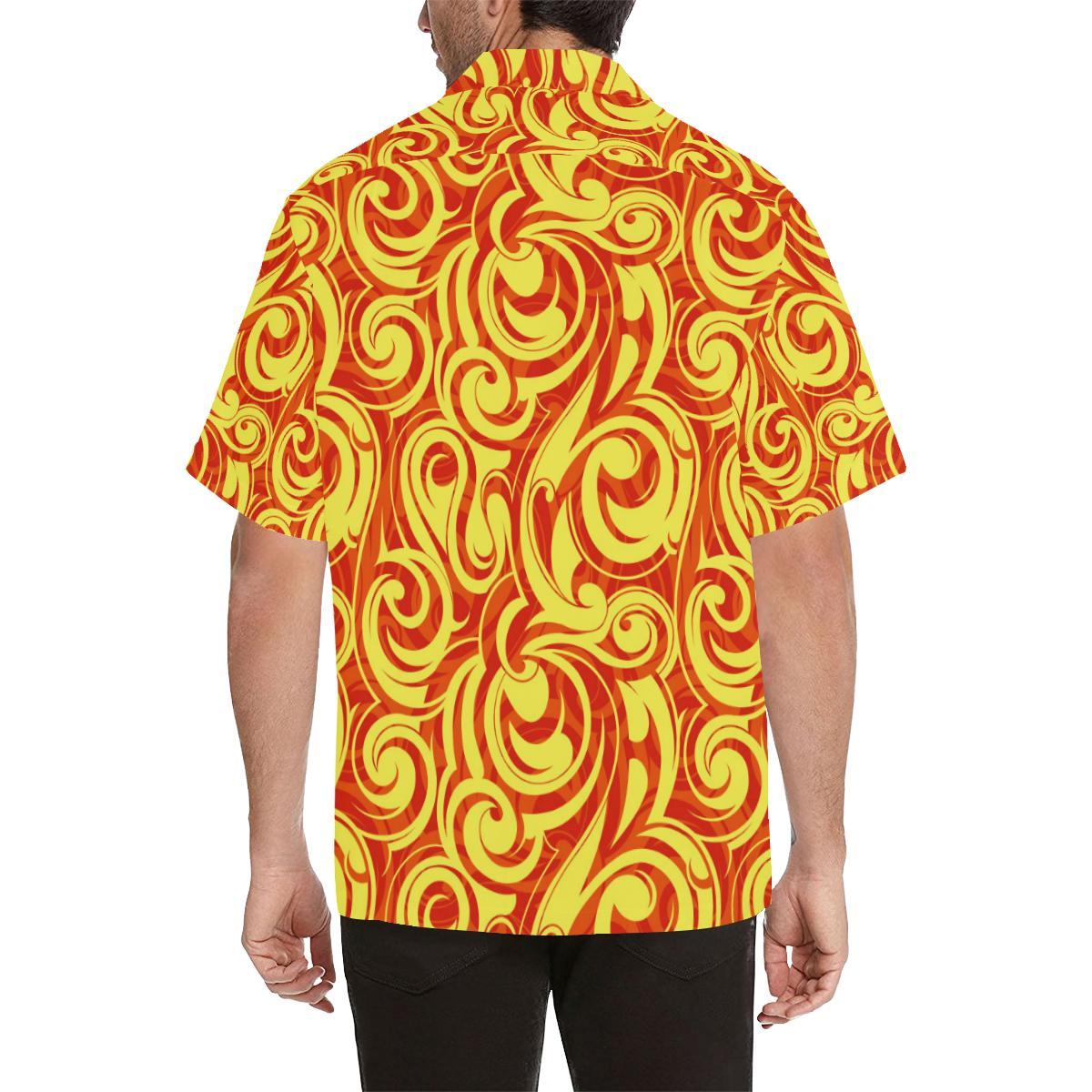Fire Flame Design Pattern Mens All Over Print Hawaiian Shirt