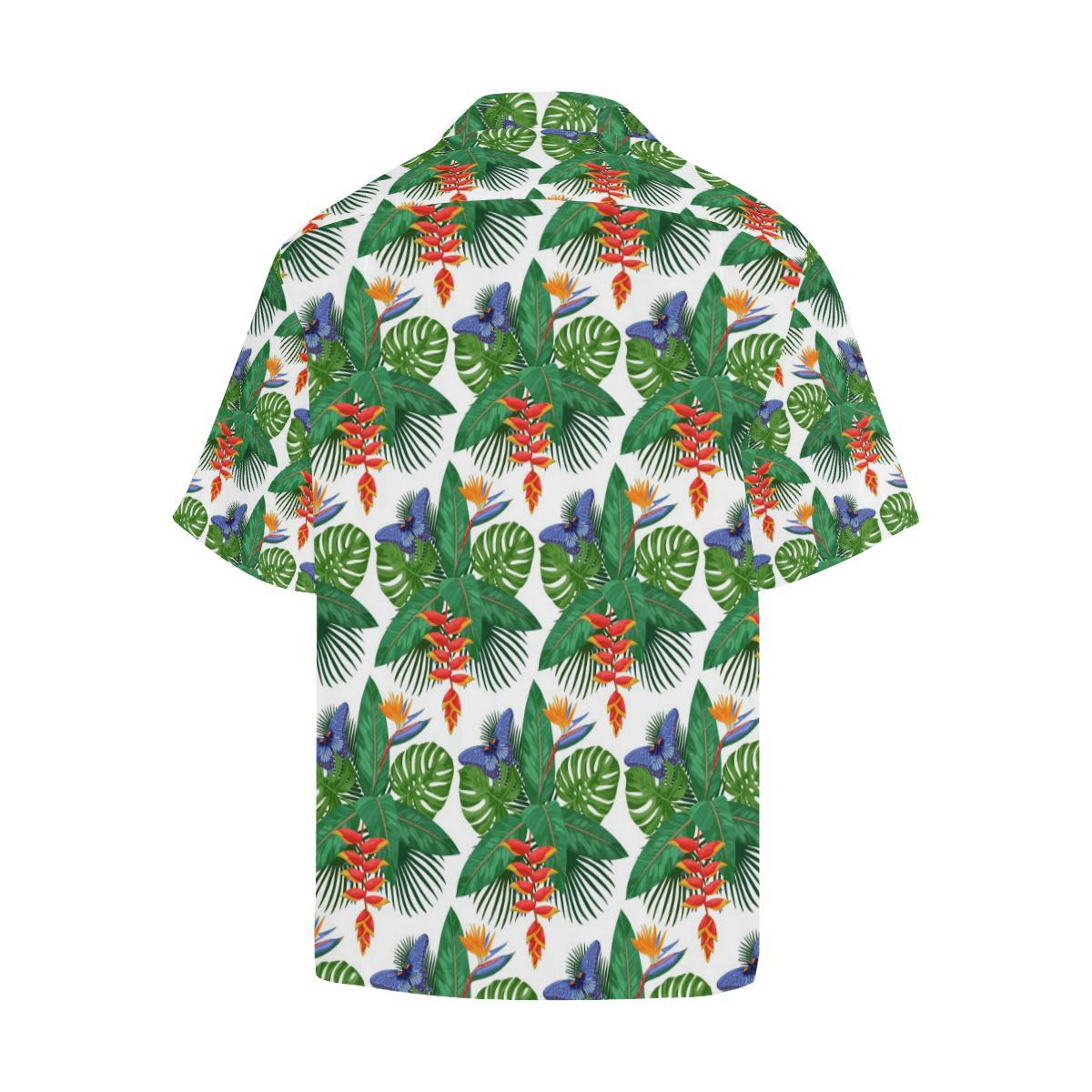 Heliconia Butterfly Leaves Pattern Mens All Over Print Hawaiian Shirt