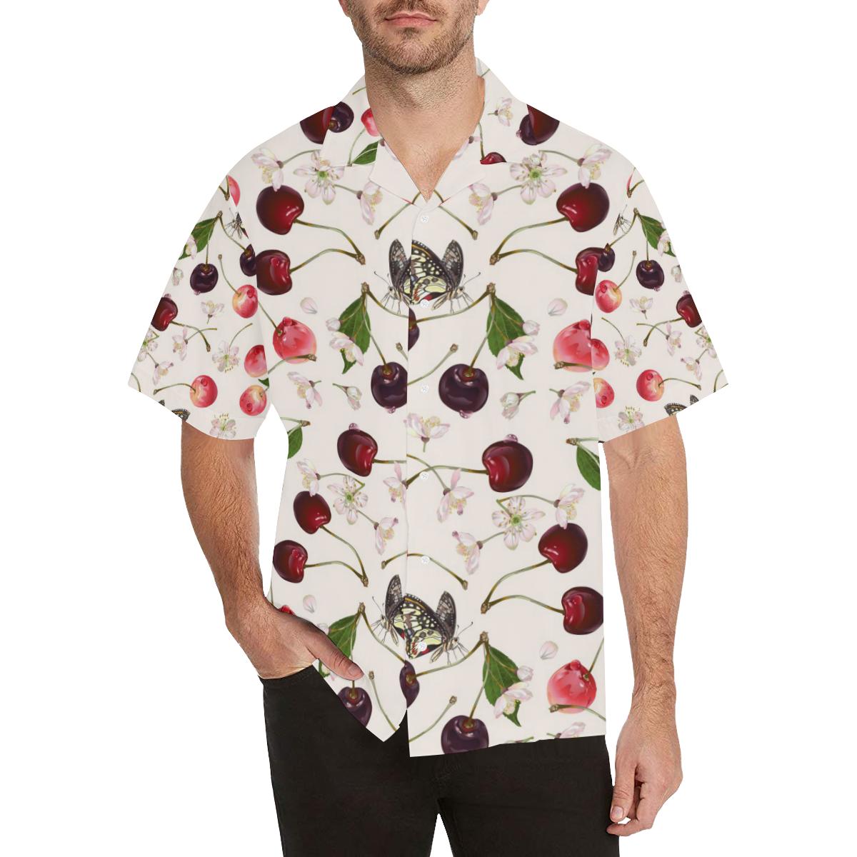 Cherry Flower Butterfly Pattern Mens All Over Print Hawaiian Shirt