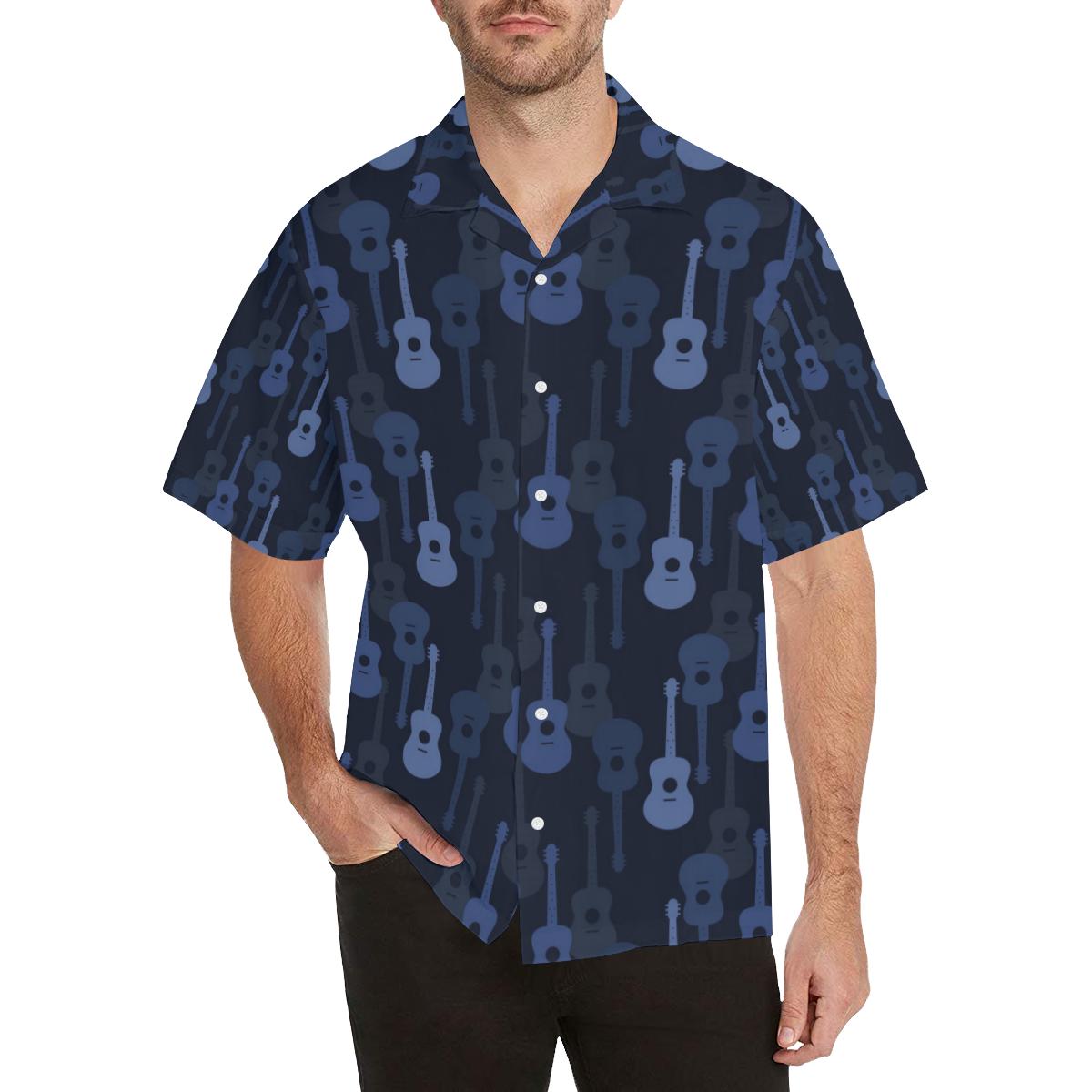 Blue Theme Guitar Pattern Mens All Over Print Hawaiian Shirt