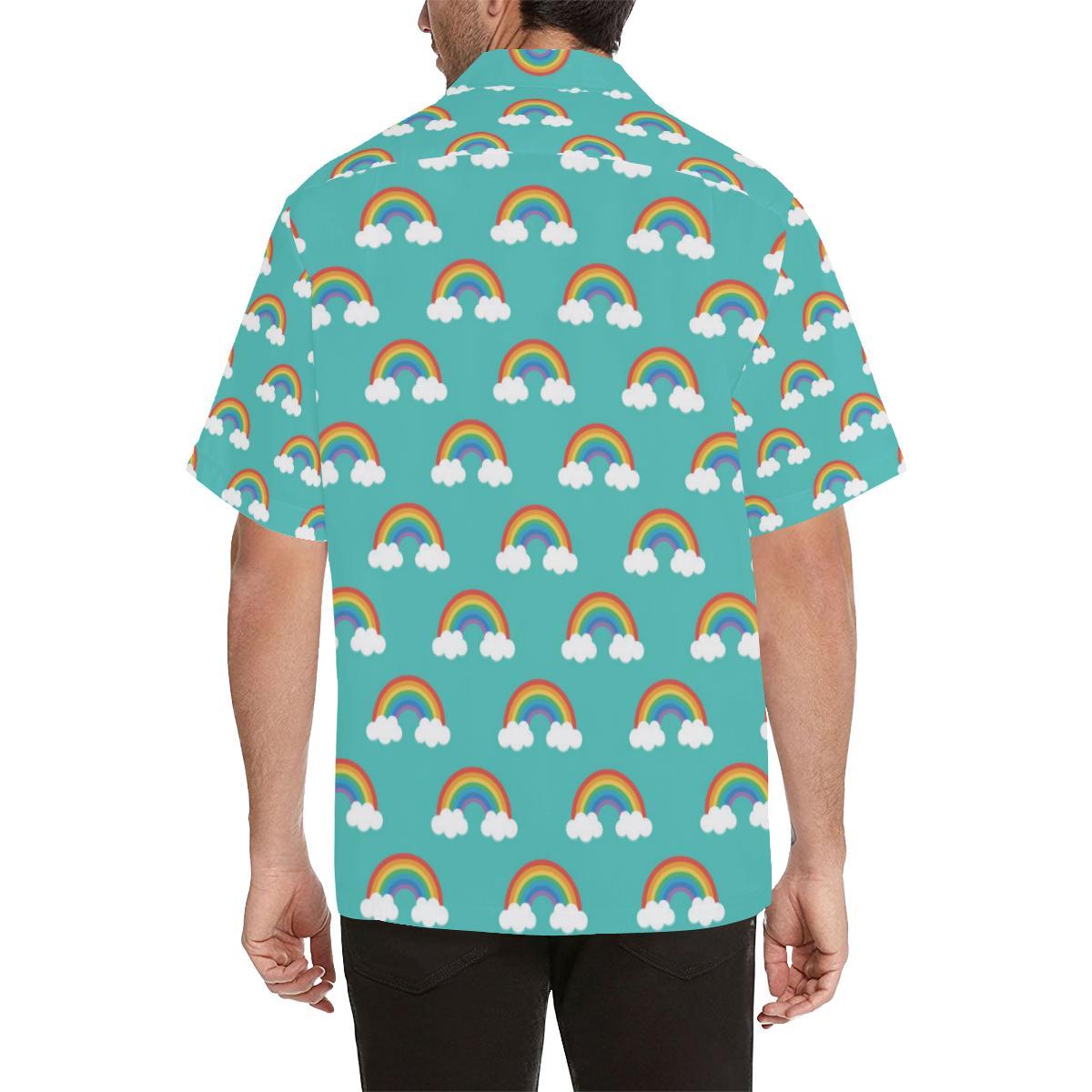 Rainbow Pattern Green Background Mens All Over Print Hawaiian Shirt