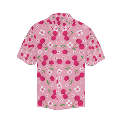 Cherry Flower Pattern Pink Background Mens All Over Print Hawaiian Shirt