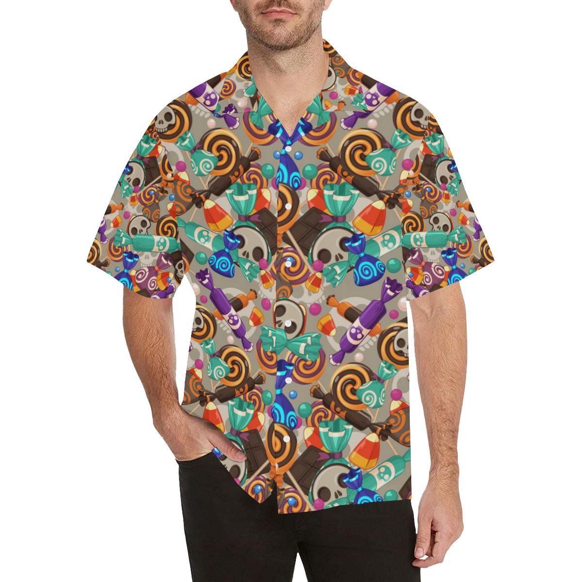 Halloween Candy Pattern Mens All Over Print Hawaiian Shirt