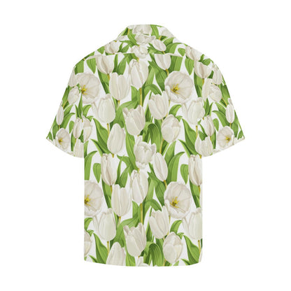 White Tulip Pattern Mens All Over Print Hawaiian Shirt