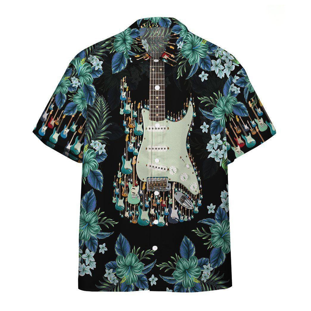 Electric Guitar Green Flowers For Lovers Music Art Hawaiian Shirt