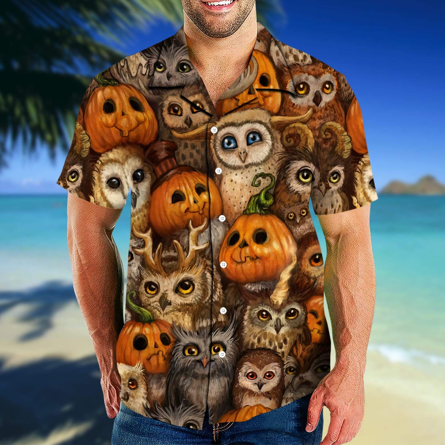 Halloween Owl Cute With Pumpkins Hawaiian Shirt