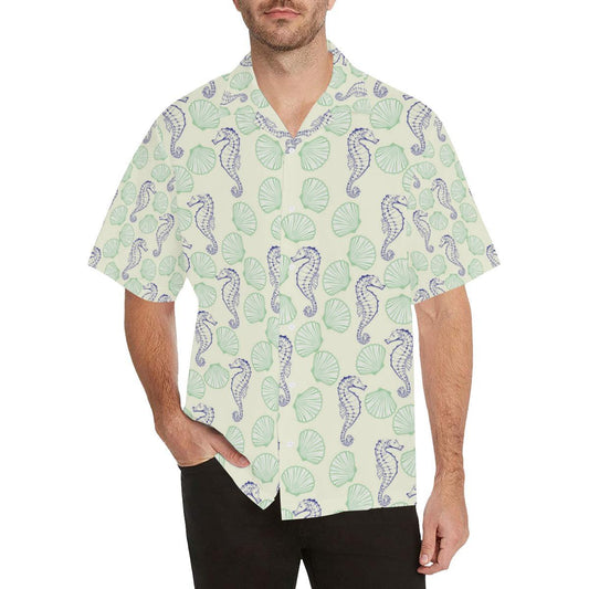 Seahorse Shell Pattern Mens All Over Print Hawaiian Shirt