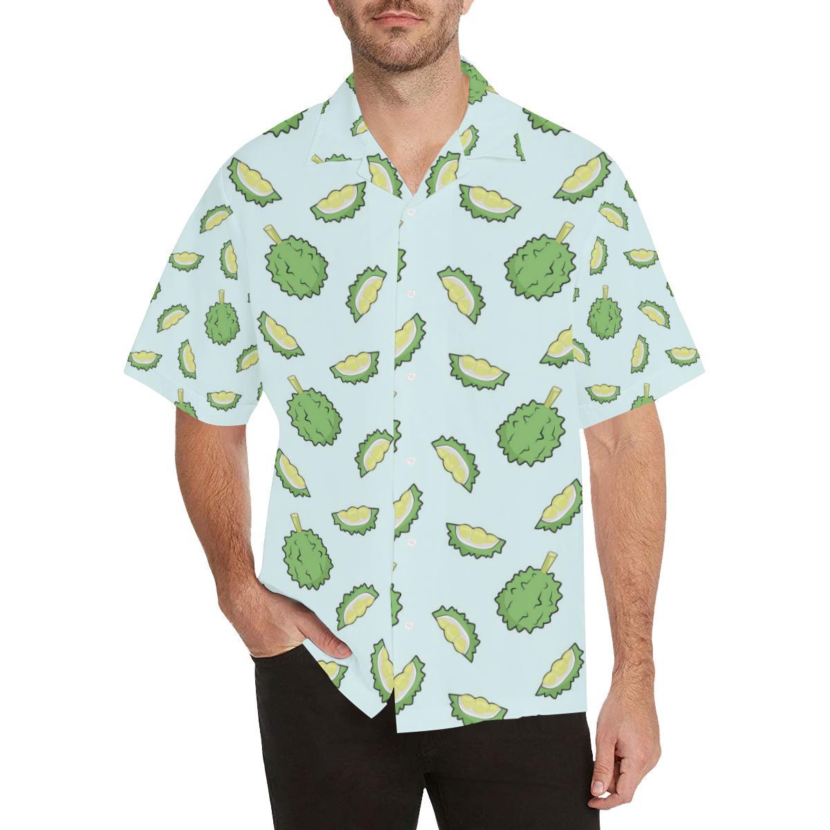 Durian Pattern Blue Background Mens All Over Print Hawaiian Shirt