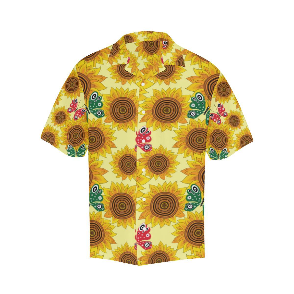 Sunflower Butterfly Pattern Mens All Over Print Hawaiian Shirt